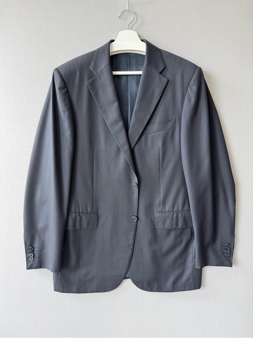 Corneliani Navy Two-Button Virgin Extrafine Wool Blazer with Subtle Woven Stripe